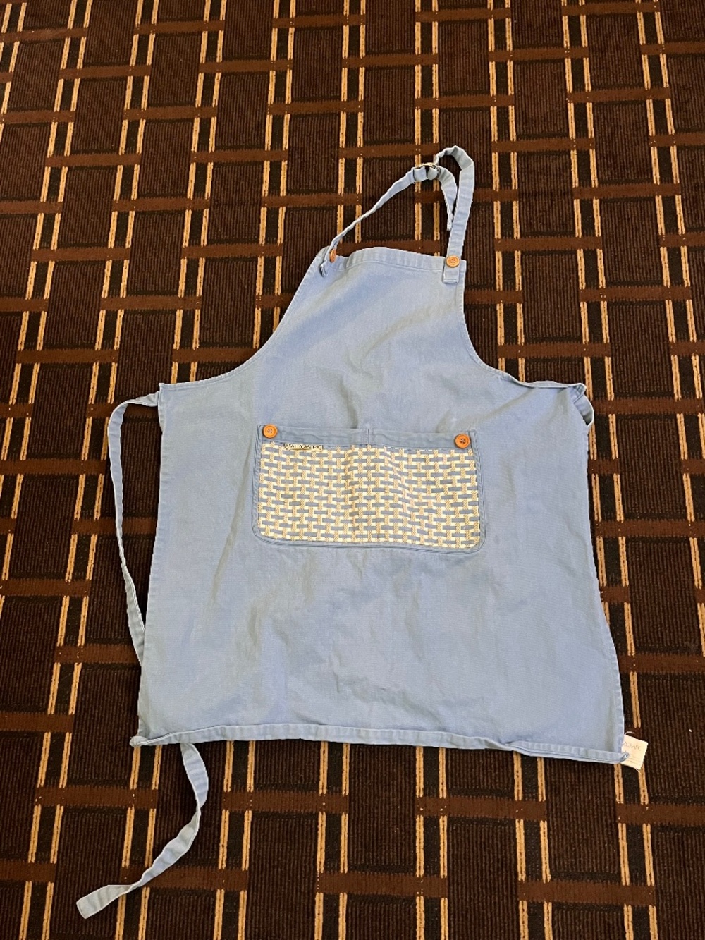 Vintage Pfaltzgraff Kitchen Apron Textile Linen Light Blue Cooking Home (585)